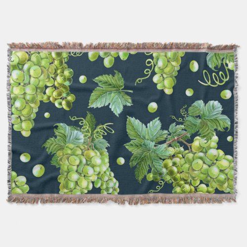 Green Grape Watercolor Dark Pattern Throw Blanket