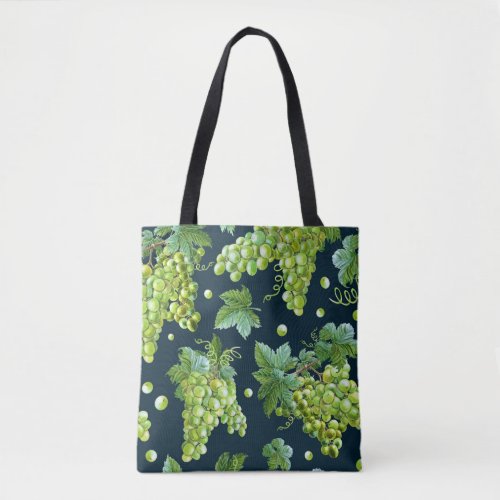 Green Grape Watercolor Dark Pattern Tote Bag