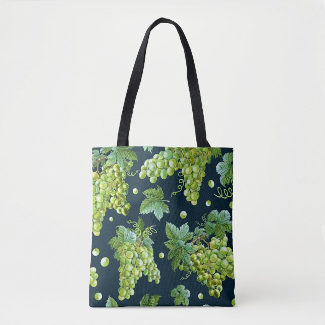 Green Grape: Watercolor Dark Pattern Tote Bag (Front)