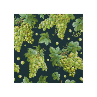 Green Grape: Watercolor Dark Pattern Wood Wall Art