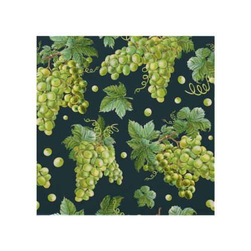 Green Grape Watercolor Dark Pattern Wood Wall Art
