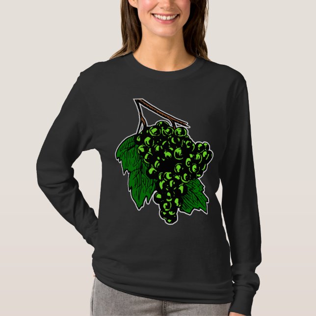 Green Grapes Graphic Fruit Cluster of Grapes T-Shirt (Front)