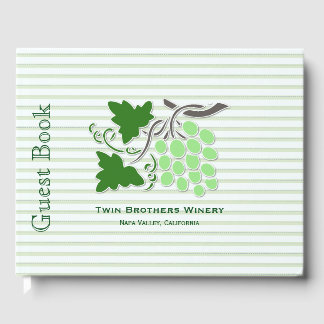 Green Grapes on Stripes Wine Theme Guest Book
