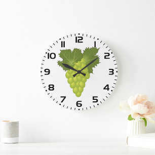 Green Grapes Vine Leaves Fresh Fruit Large Clock