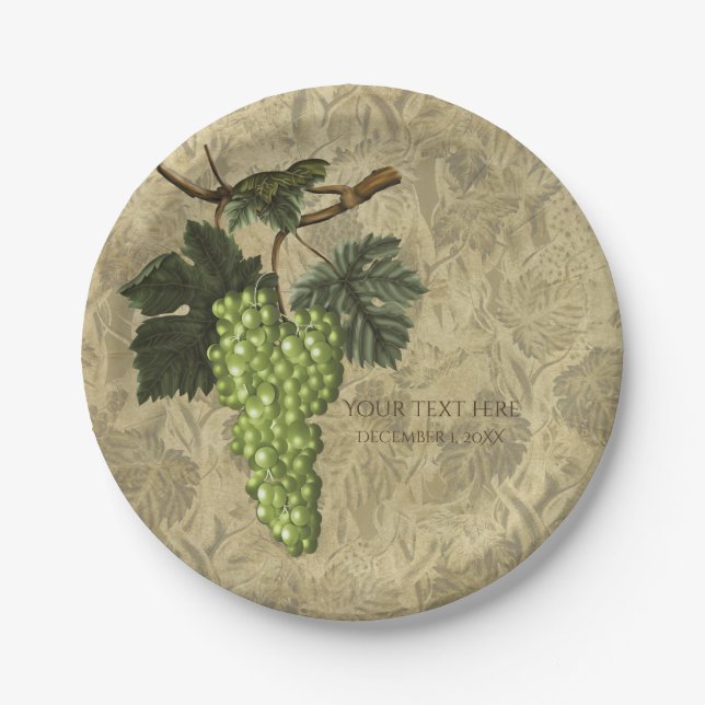 Green Grapes Vineyard Wedding Bridal Party Paper Plates (Front)