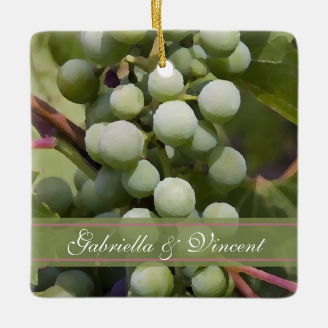 Green Grapes Vineyard Wedding Ceramic Ornament (Front)