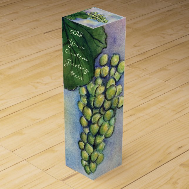 Green Grapes White Wine Custom Bottle Art Gift Box (Front)