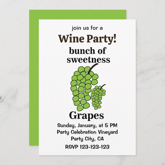 Green Grapes Wine Party Invitation (Front/Back)