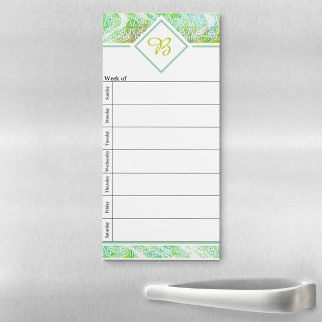 Green graphic week planner+ magnetic notepad (In Situ)
