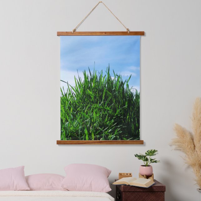 Green grass against the background of the endless  hanging tapestry (Bedroom)