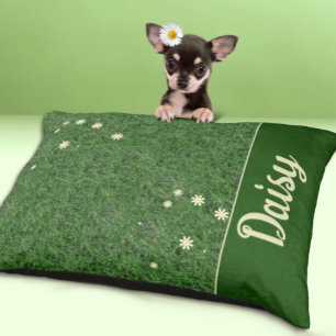 Green grass and daisy pet bed