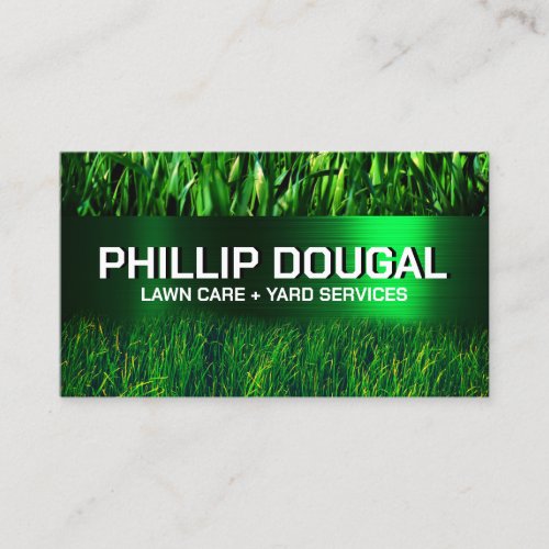 Green grass and faux metallic texture business card