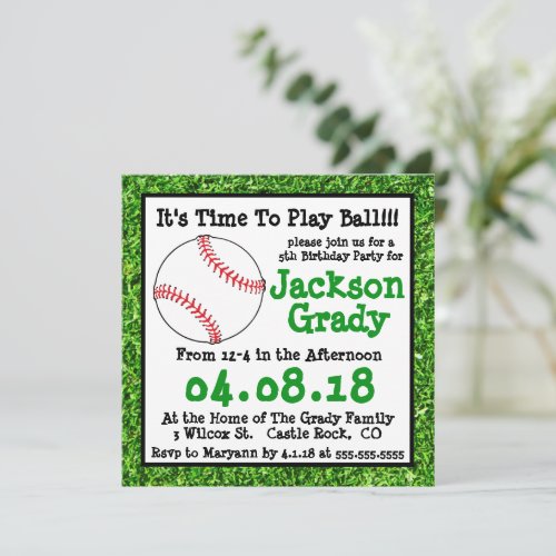 Green Grass Baseball Birthday Invitation