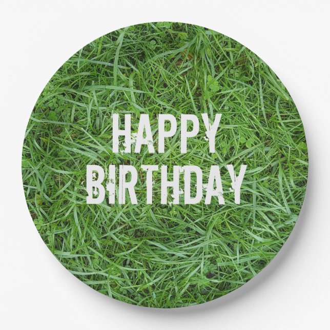 Green Grass Birthday Paper Plates (Front)