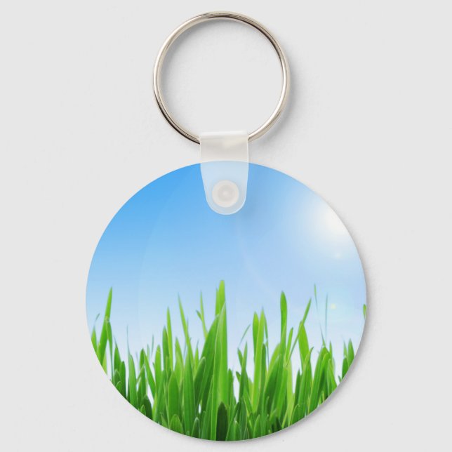 Green Grass Blue Sky Landscape-10826 Keychain (Front)