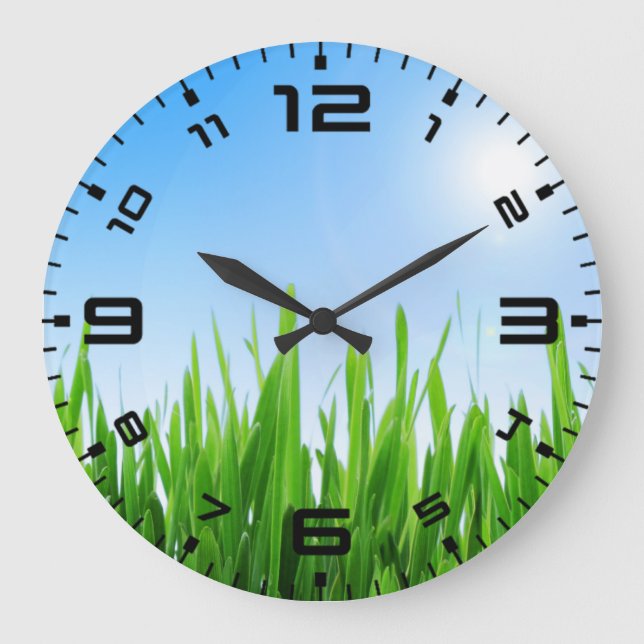 Green Grass Blue Sky Landscape-10826 Large Clock (Front)