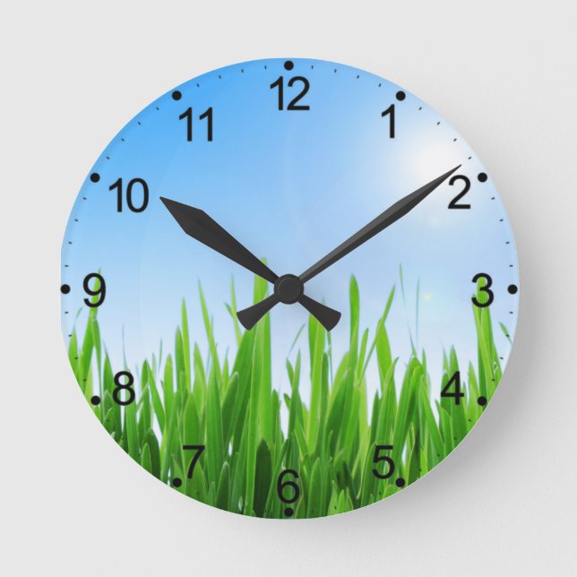 Green Grass Blue Sky Landscape-10826 Round Clock (Front)