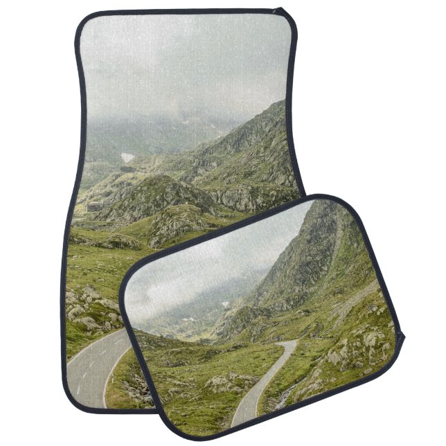 GREEN GRASS FIELD AND MOUNTAIN CAR FLOOR MAT (Set)