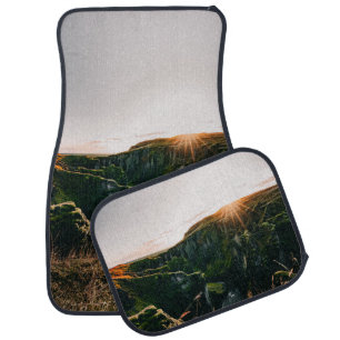 GREEN GRASS FIELD AND MOUNTAIN DURING DAYTIME CAR FLOOR MAT
