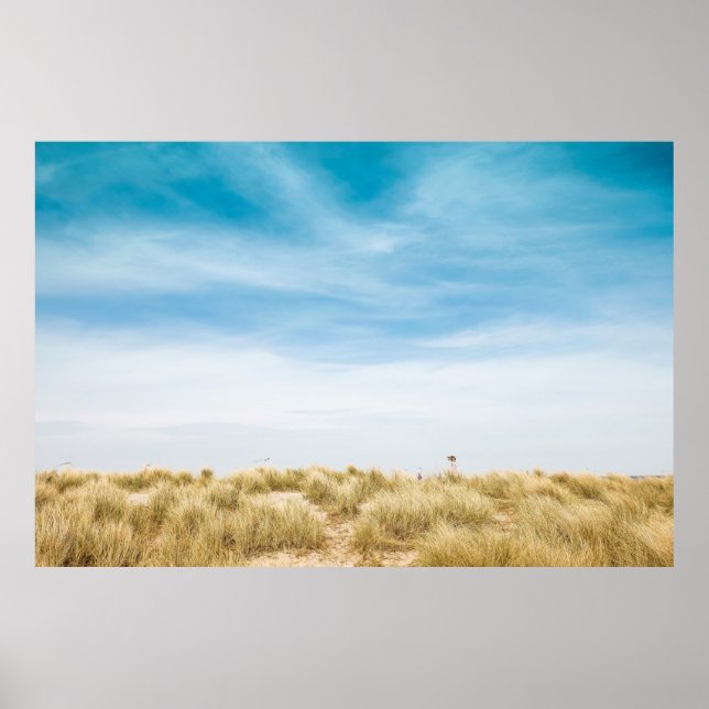 Green grass field under blue skies poster (Front)