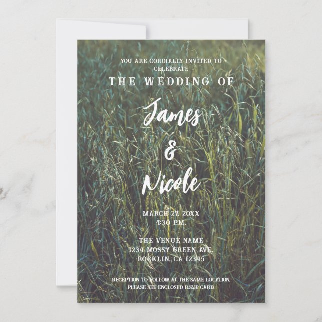 Green Grass Field Woodsy Forest Outdoor Wedding Invitation (Front)