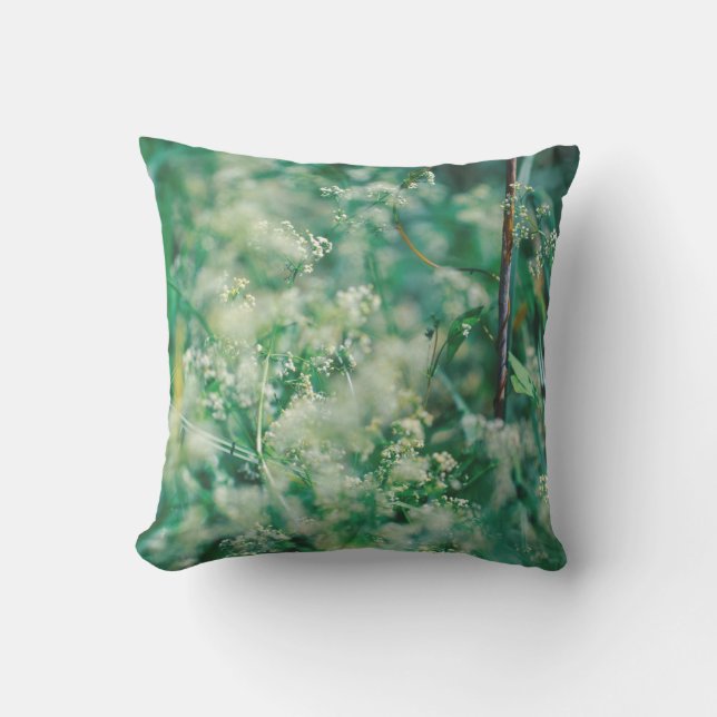 Green Grass Flowers Leaves Meadow Nature Throw Pillow (Front)