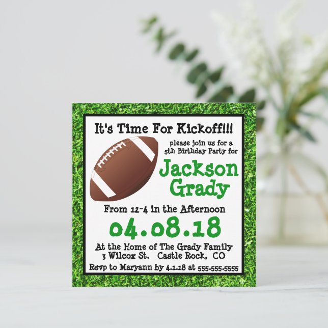 Green Grass Football Birthday Invitation (Standing Front)