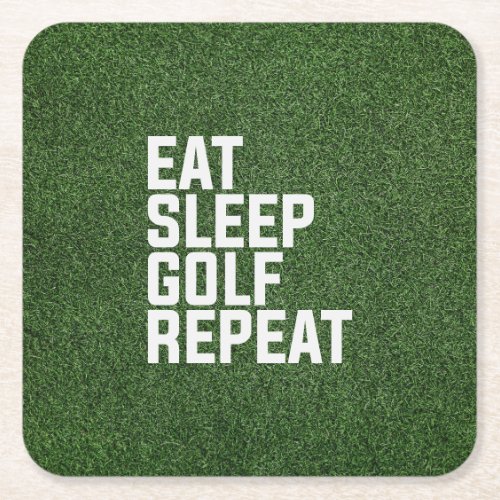 Green Grass for golfer party eat sleep golf repeat Square Paper Coaster