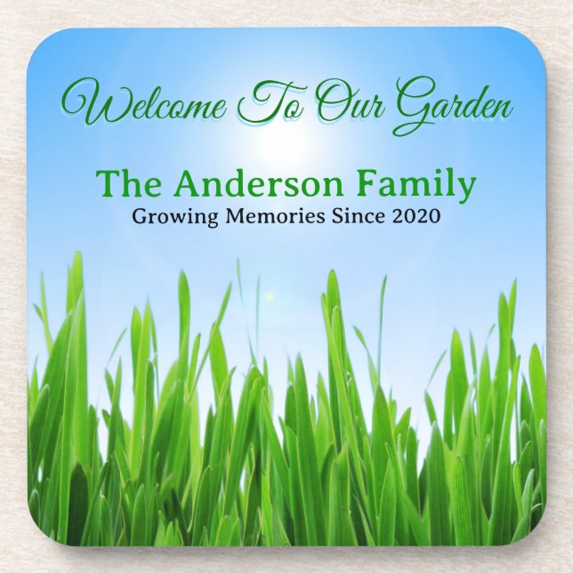 Green Grass Garden with Blue Sky Design Beverage Coaster (Front)