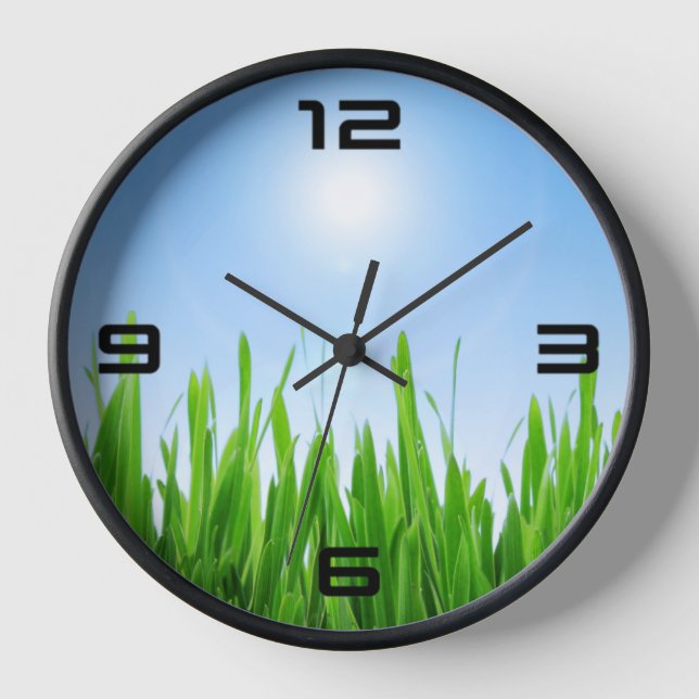 Green Grass Garden with Blue Sky Design Clock (Front)