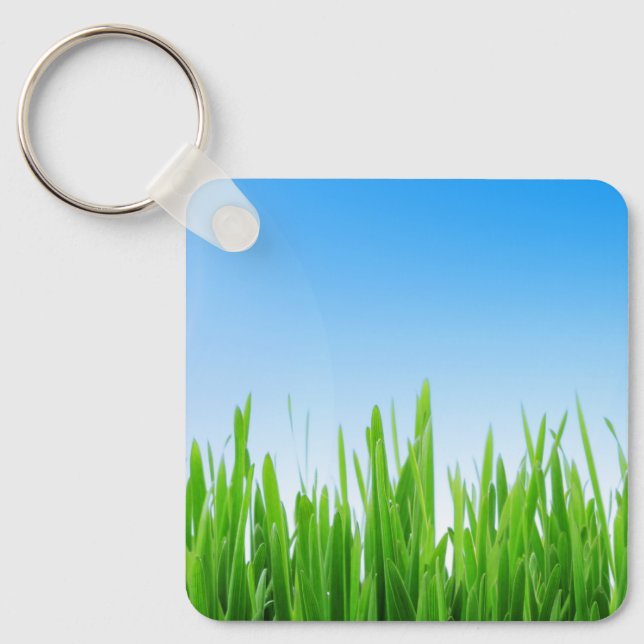 Green Grass Garden with Blue Sky Design Keychain (Front)
