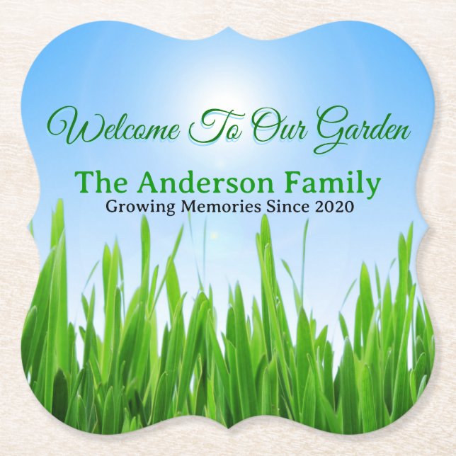 Green Grass Garden with Blue Sky Design Paper Coaster (Front)