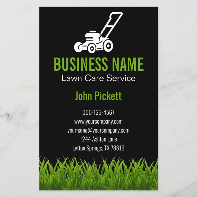 Green Grass Lawn Care Mowing Landscaping Flyer (Front)