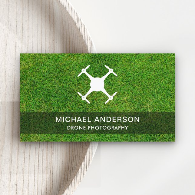 Green Grass Lawn Modern Drone Photography Business Card (Creator Uploaded)