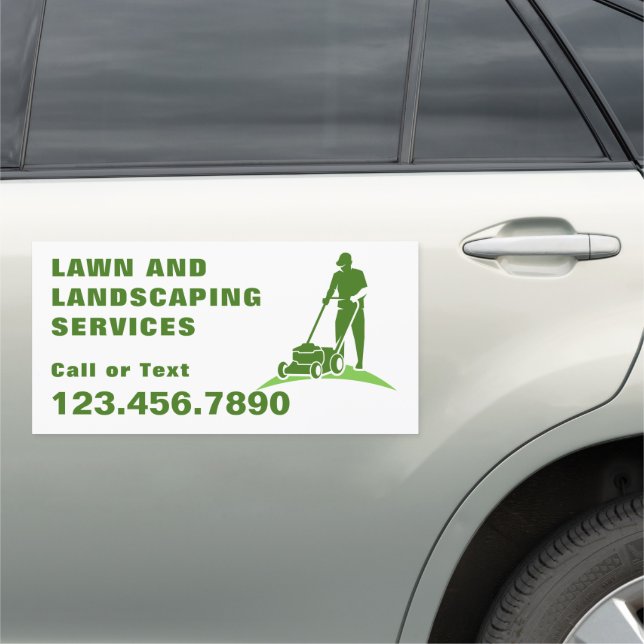 Green Grass Lawn Mower Landscape Business Ad Car Magnet (In Situ)