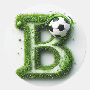 Green Grass Letter B Topiary With Soccer Ball Classic Round Sticker