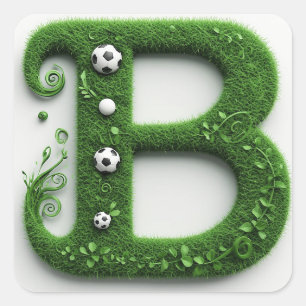 Green Grass Letter B Topiary With Soccer Ball Square Sticker