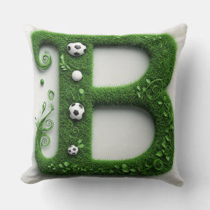Green Grass Letter B Topiary With Soccer Ball Throw Pillow
