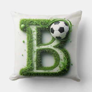 Green Grass Letter B Topiary With Soccer Ball Throw Pillow