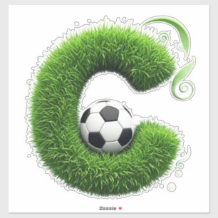 Green Grass Letter C Topiary With Soccer Ball Sticker