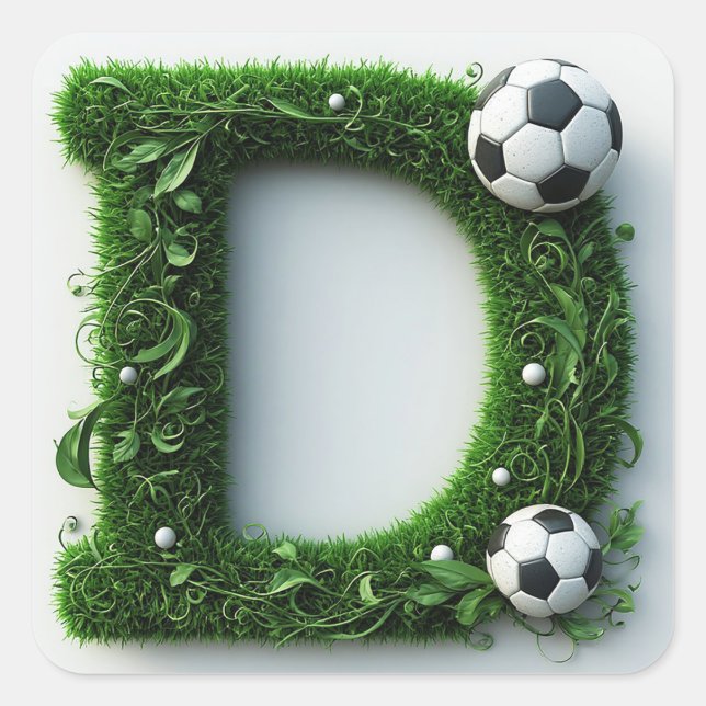 Green Grass Letter D Topiary With Soccer Ball Square Sticker (Front)