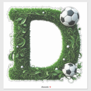 Green Grass Letter D Topiary With Soccer Ball Sticker