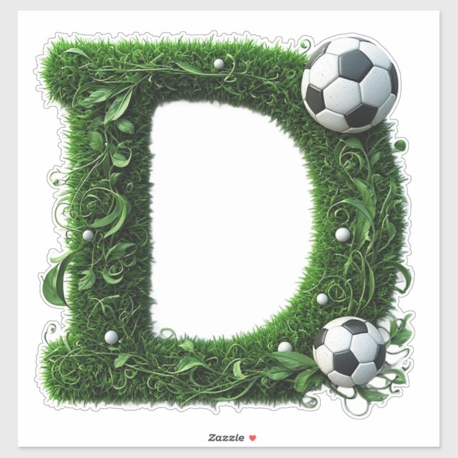 Green Grass Letter D Topiary With Soccer Ball Sticker (Sheet)