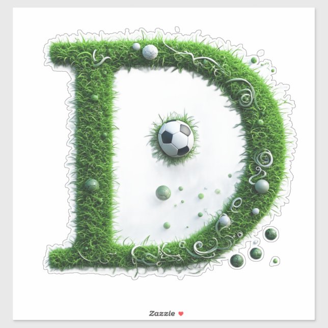 Green Grass Letter D Topiary With Soccer Ball Sticker (Sheet)