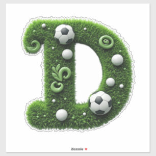 Green Grass Letter D Topiary With Soccer Ball Sticker