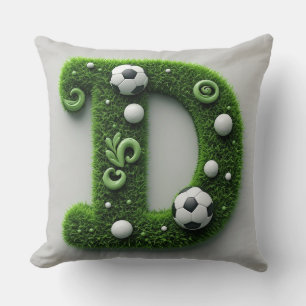 Green Grass Letter D Topiary With Soccer Ball Throw Pillow