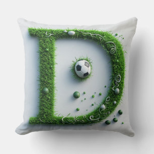 Green Grass Letter D Topiary With Soccer Ball Throw Pillow