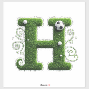 Green Grass Letter H With Soccer Ball Sticker