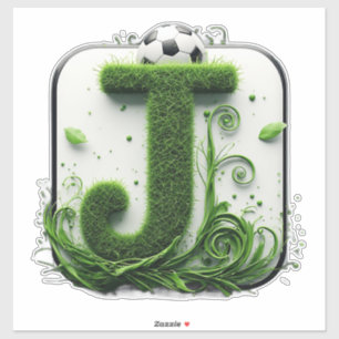 Green Grass Letter J With Soccer Ball Sticker