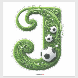 Green Grass Letter J With Soccer Ball Sticker